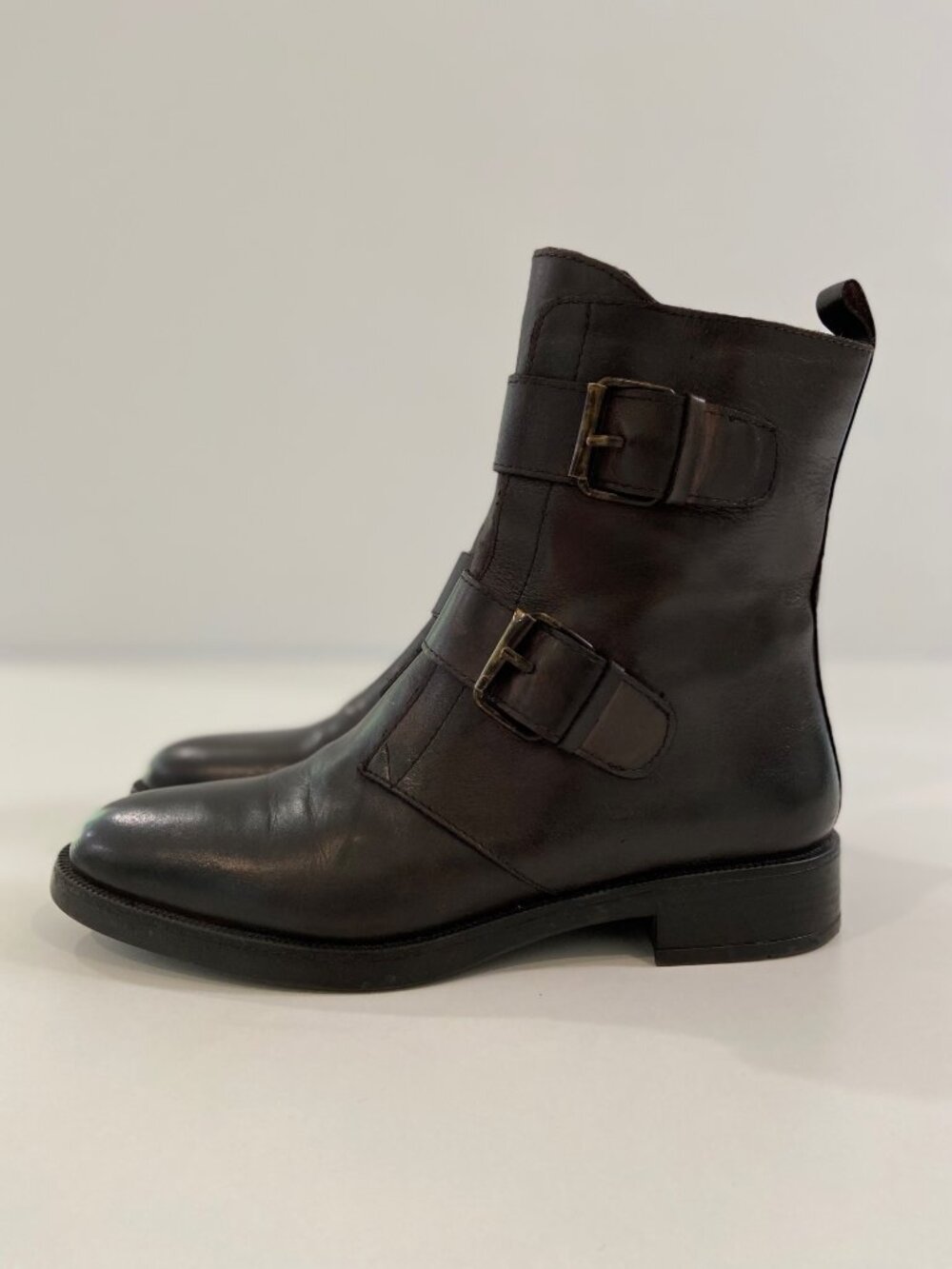Emanuele Crasto Womens Leather Buckle Ankle combat Boots Made In Italy 39 Brown